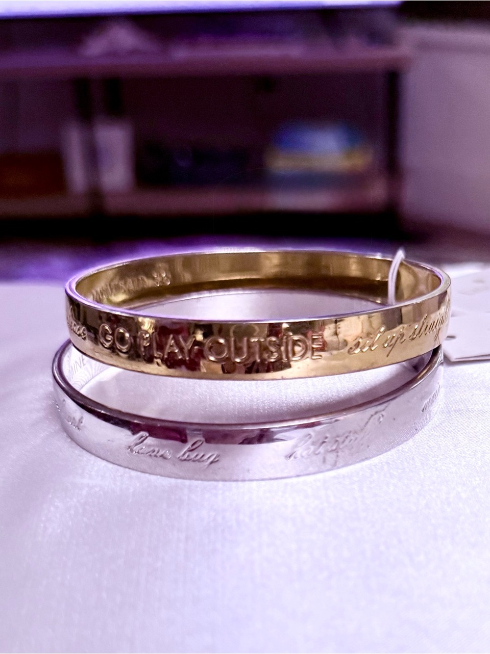 Kate Spade Set of 2 Idiom Bangle Bracelets - Gold & Silver Tone (2014) NWT - Picture 2 of 6